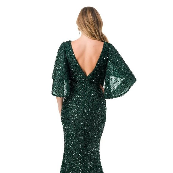 NEW LONG FORMAL SHEATH MOB DRESS EMBROIDERED W/ SPARKLING SEQUINS TC M2751T - Picture 6 of 8